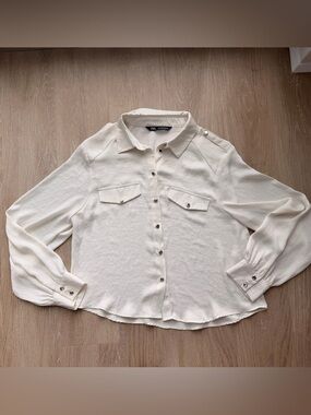 Zara white silky button down shirt